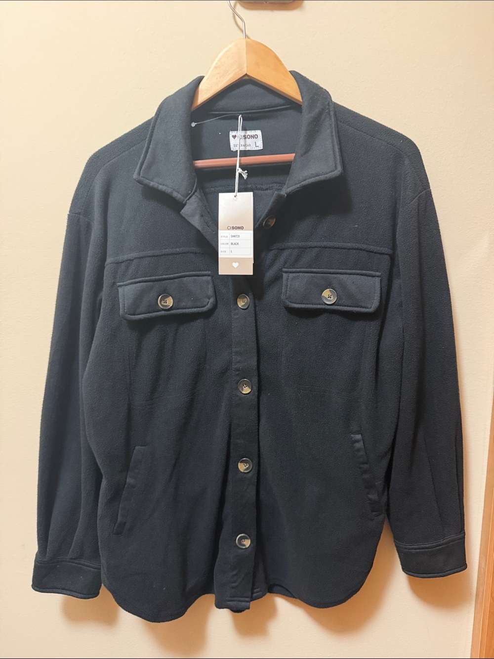 Ci Sono Black Utility Fleece Shacket with Button Front